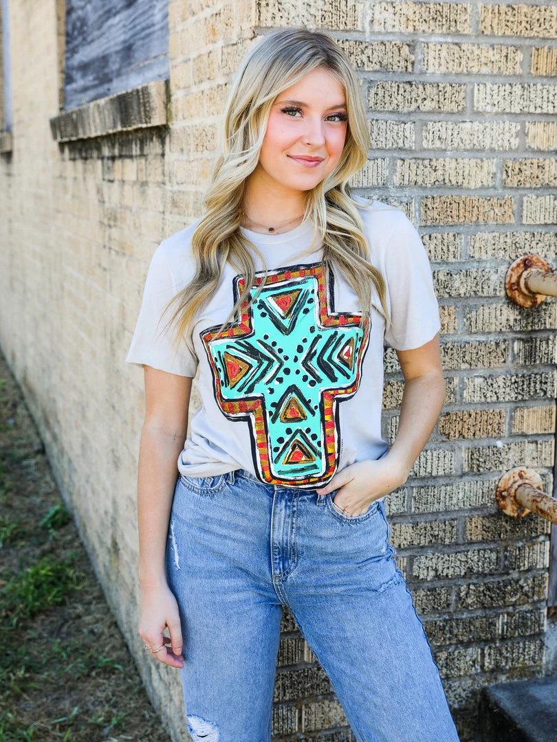 Texas True Threads Graphic Tees & Tanks Callies Aztec Cross Tee 3 Texas True Threads Graphic Tees & Tanks Callies Aztec Cross Tee