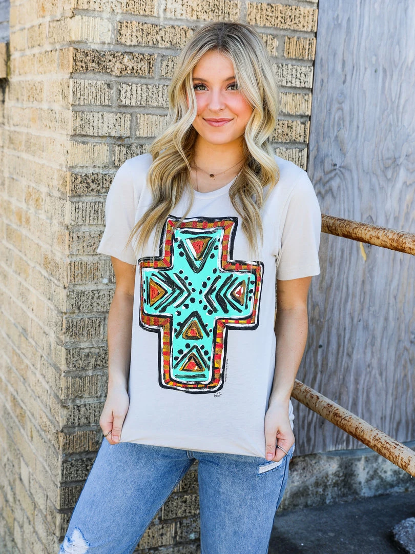 Texas True Threads Graphic Tees & Tanks Callies Aztec Cross Tee 6 Texas True Threads Graphic Tees & Tanks Callies Aztec Cross Tee