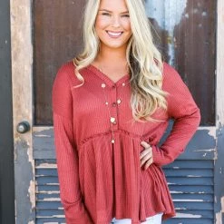 FSL Apparel Small The Henley Peplum Top