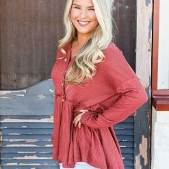 FSL Apparel Small The Henley Peplum Top