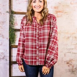 Andree By Unit The Balloon Sleeve Plaid Top Small
