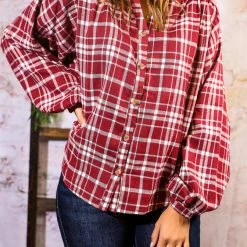 Andree By Unit The Balloon Sleeve Plaid Top Small