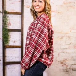 Andree By Unit The Balloon Sleeve Plaid Top Small