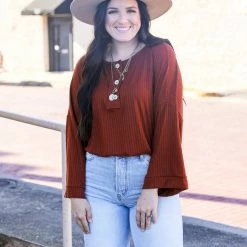 Peach Love California Small The Ribbed Henley Top