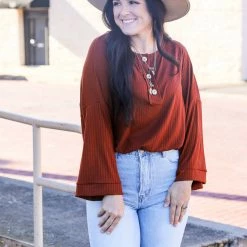 Peach Love California Small The Ribbed Henley Top