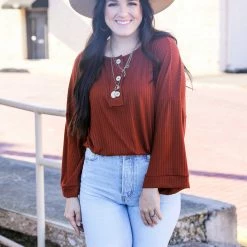 Peach Love California Small The Ribbed Henley Top