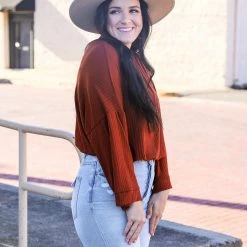 Peach Love California Small The Ribbed Henley Top