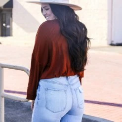 Peach Love California Small The Ribbed Henley Top