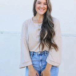 Peach Love California Small The Ribbed Henley Top