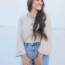 Peach Love California Small The Ribbed Henley Top