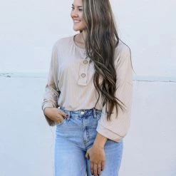 Peach Love California Small The Ribbed Henley Top