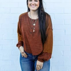 Peach Love California Small The Cropped Henley Top