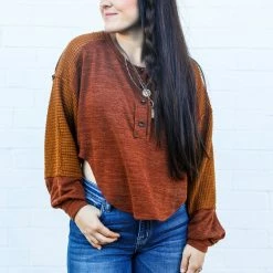 Peach Love California Small The Cropped Henley Top