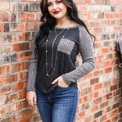 7th Ray Plaid Raglan Pocket Top XL