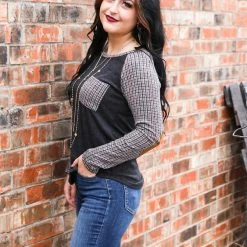 7th Ray Plaid Raglan Pocket Top XL