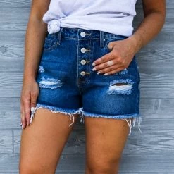 Trend Shop Distressed Denim Button Shorts Small