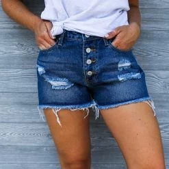Trend Shop Distressed Denim Button Shorts Small