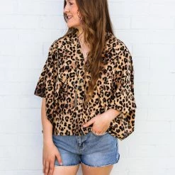 Trend Notes Leopard Button Kimono Top