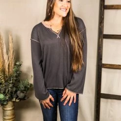 Hem & Thread The Charcoal Wide Sleeve Boxy Top