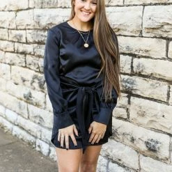 Aaron & Amber The Front Tie Satin Dress