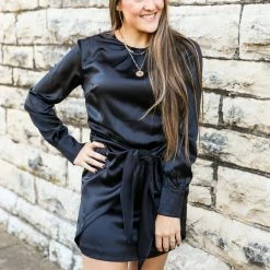 Aaron & Amber The Front Tie Satin Dress