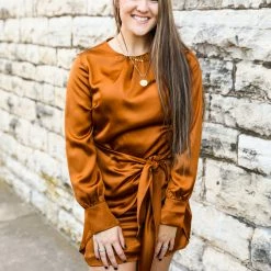 Aaron & Amber The Front Tie Satin Dress