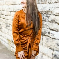 Aaron & Amber The Front Tie Satin Dress