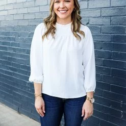 Les Amis The Solid Ruffle Neck Top