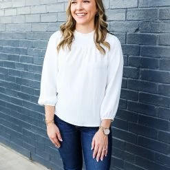 Les Amis The Solid Ruffle Neck Top