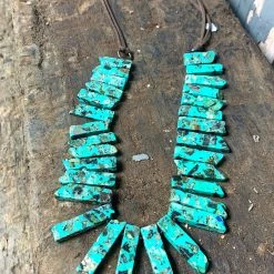 Western Elite Jewelry Leather And Turquoise Chunk Necklace